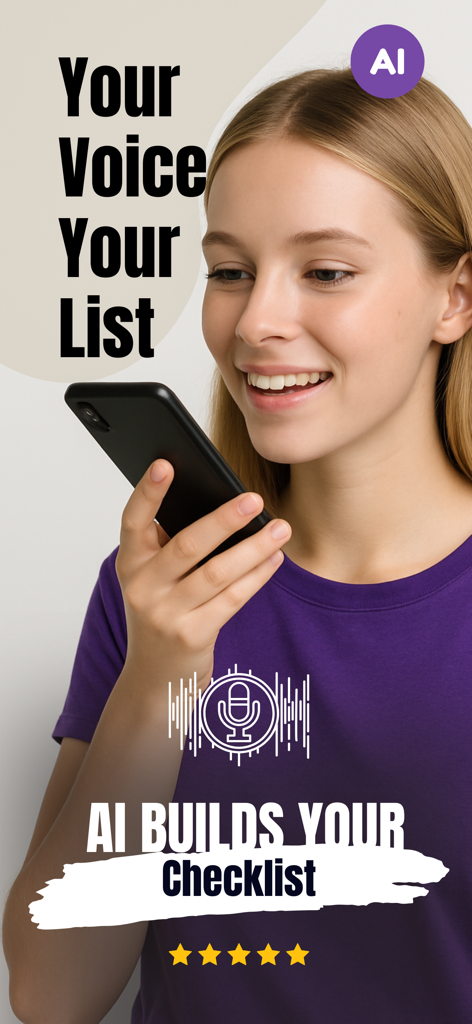 Check List Voice Tasks & Lists - Mulher falando em um telefone para criar uma lista de tarefas por voz com IA