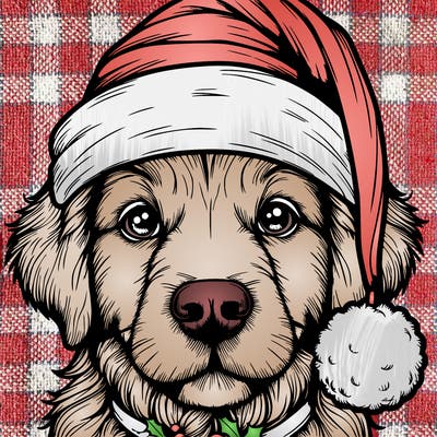 realistic dog with a christmas hat