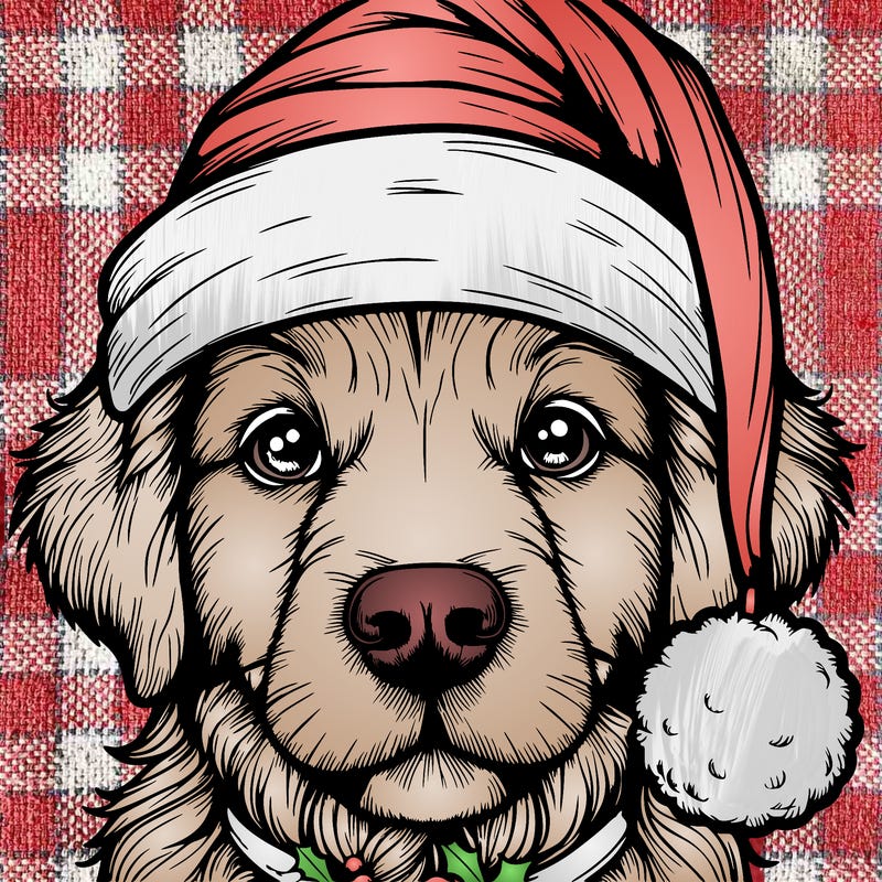 realistic dog with a christmas hat