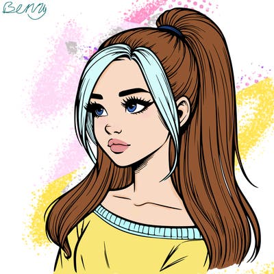 realistic girl with a high ponytail