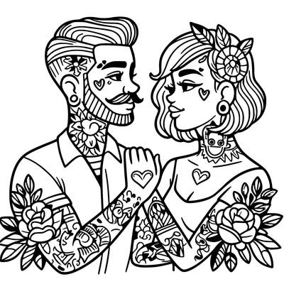 couple in love with tattoos