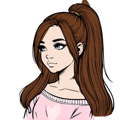 realistic girl with a high ponytail