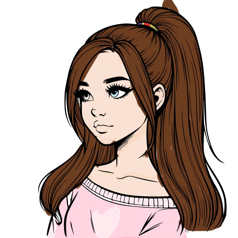 realistic girl with a high ponytail