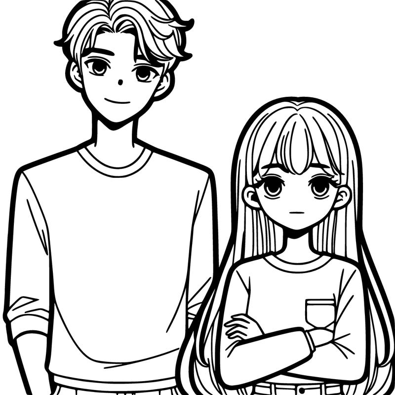 boy seventeen year old tall short hair with girl sixteen year old long straight hair realistic type