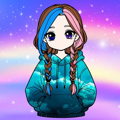 a realistic girl with a oversized hoodie and she has braids
