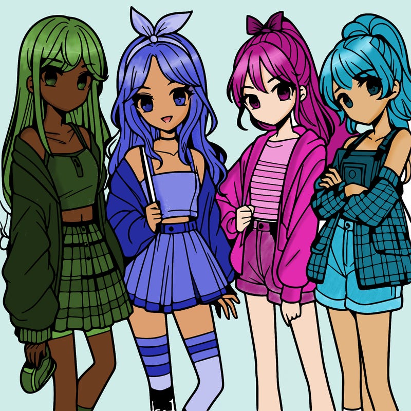 teen manga girls group of 4