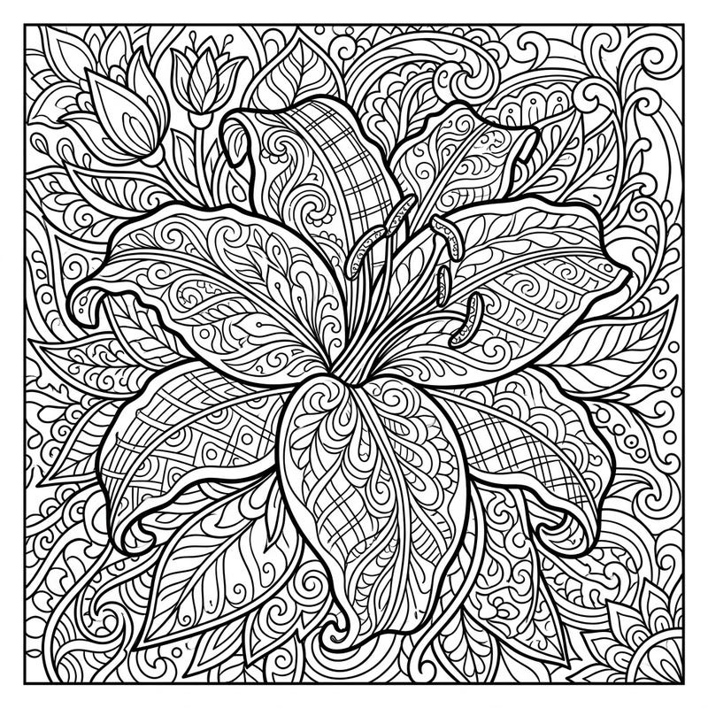 Immerse yourself in the captivating beauty of an Oriental Lily meticulously designed in the intricate Zentangle style. This detailed coloring page offers a truly meditative and rewarding artistic experience for all ages.