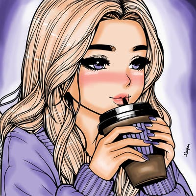 realistic girl drinking coffee