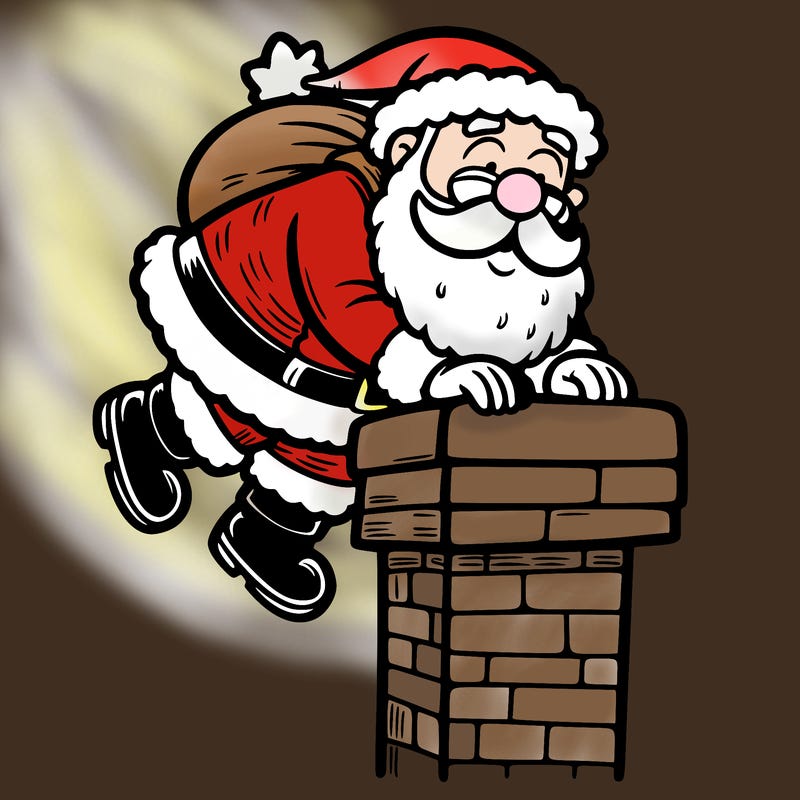 santa climbing down a chimney
