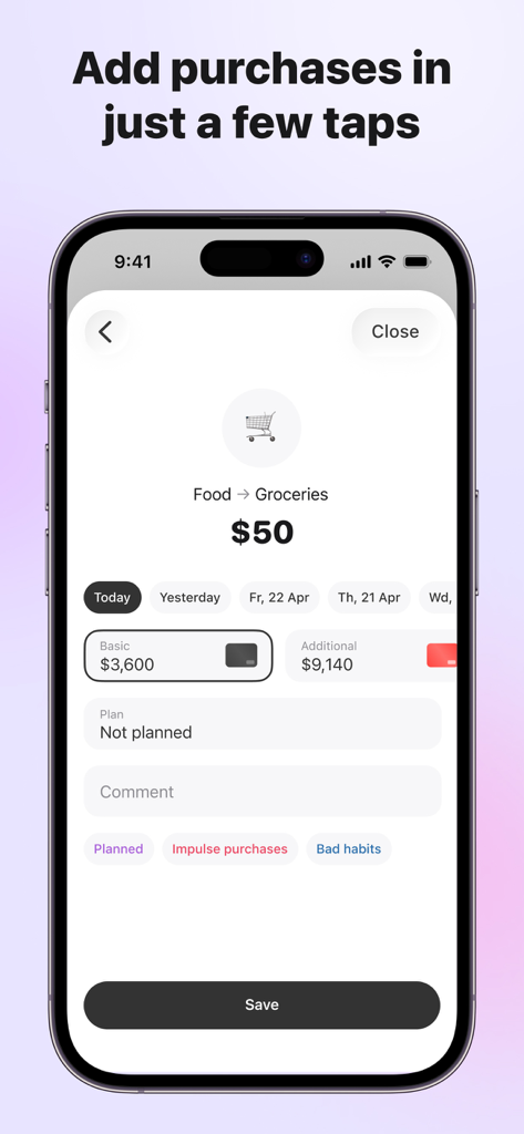 Budget Hound: Expense tracker - Budget Hound app interface for quickly adding and categorizing daily expenses