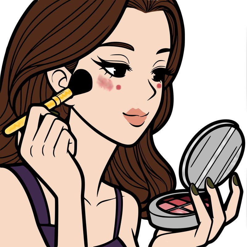 little girl putting on makeup