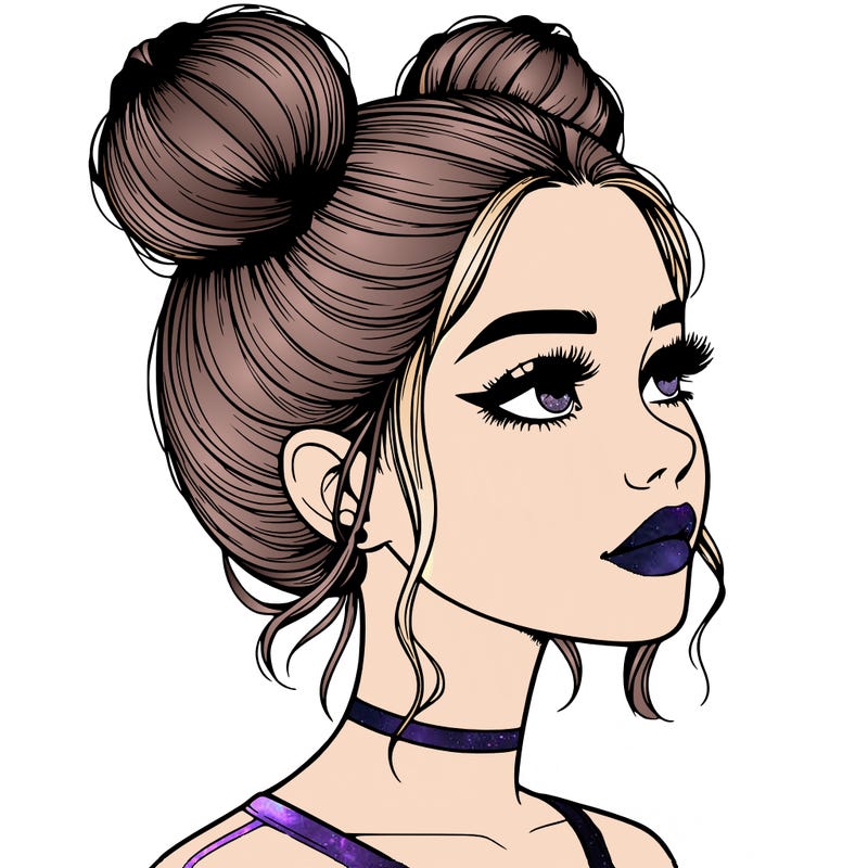 realistic girl with buns on the top of her head