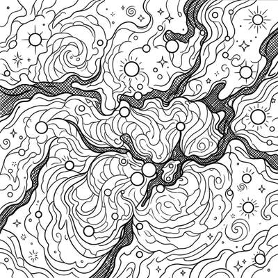 Embark on an interstellar artistic journey with this captivating Trifid Nebula coloring page. This intricate full-scene design invites you to explore the stunning beauty of a complex celestial formation, ready for your creative touch.