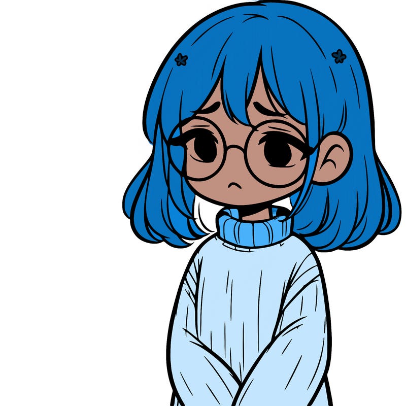sad girl with glasses in a sweater