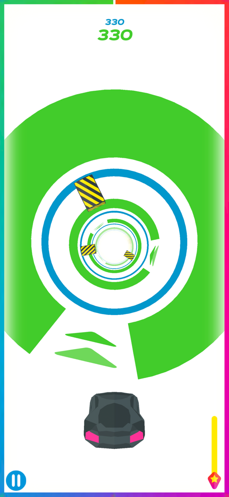 A screen from the Sphero Play app showing a tunnel racing game with a car and obstacles