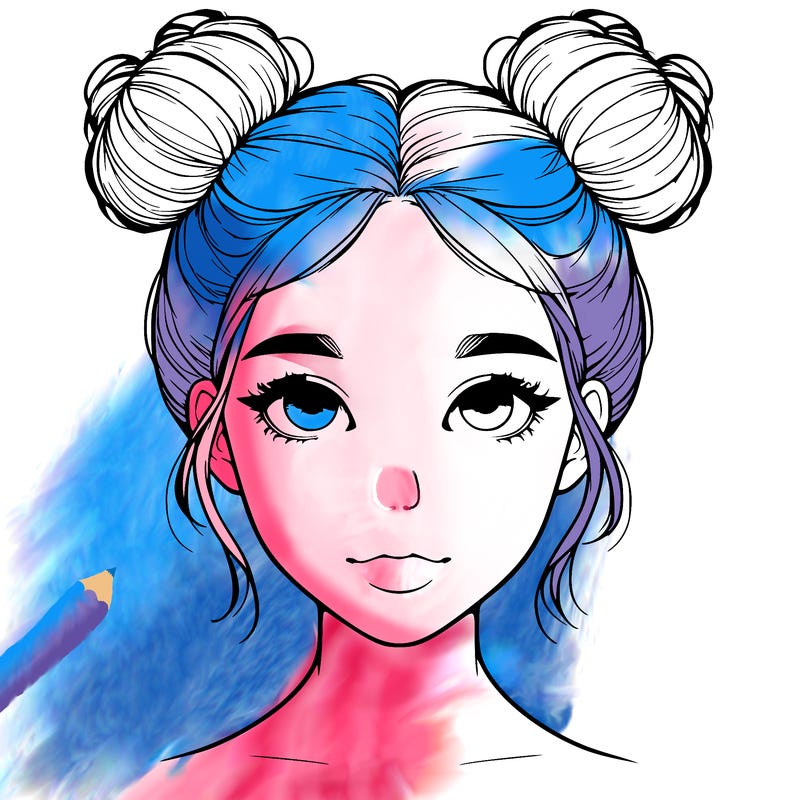 realistic girl with two buns on top of her head