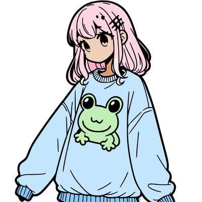 girl wearing frogging sweatshirt