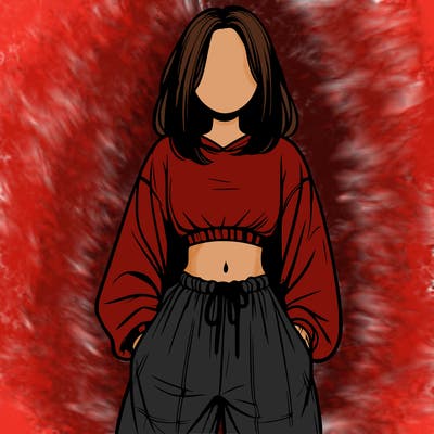 realistic girl faceless with baggy pants and a crop top