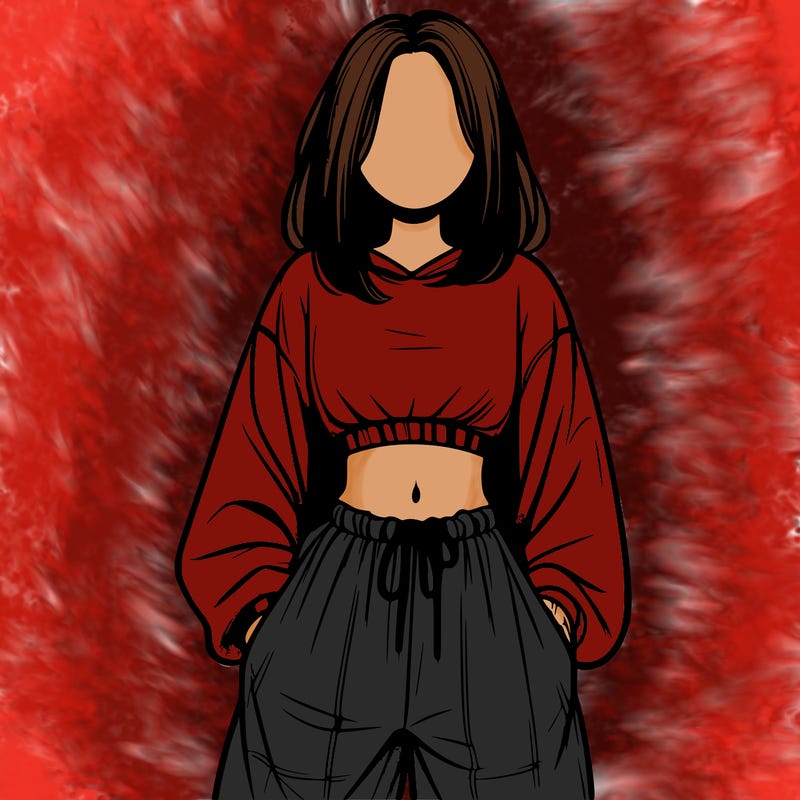 realistic girl faceless with baggy pants and a crop top