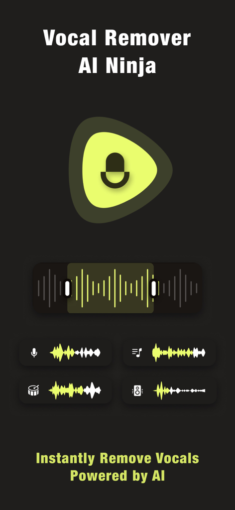 Vocal Remover & AI Separator - Vocal Remover AI Ninja app interface showing AI powered vocal and instrument separation tracks