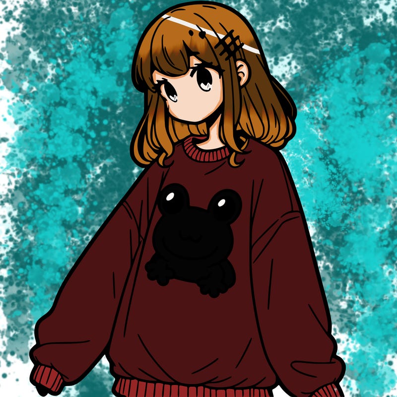 girl wearing frogging sweatshirt
