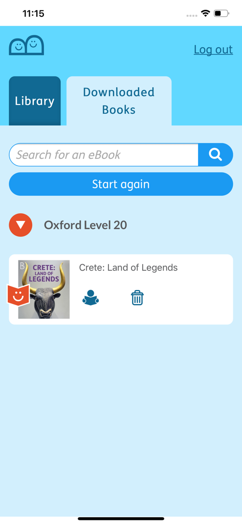 Reading Buddy - Interface of the Oxford Reading Buddy app displaying downloaded eBooks for offline reading at Oxford Level 20.