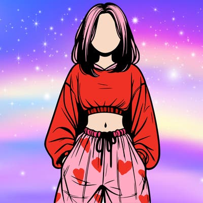 realistic girl faceless with baggy pants and a crop top