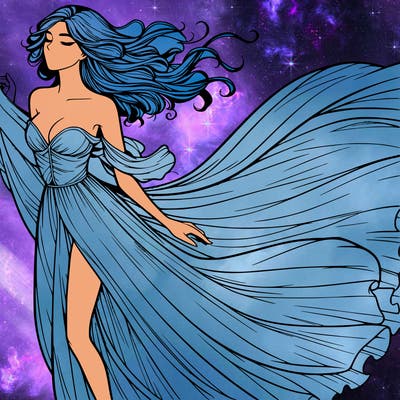 realistic woman in dress flowing the the wind