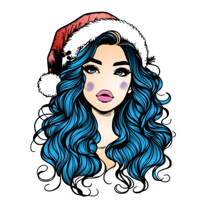 realistic christmas girl with wavy hair and lips