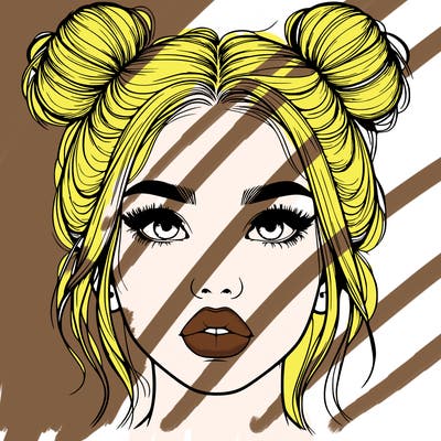 realistic girl with two buns on her hair and lips