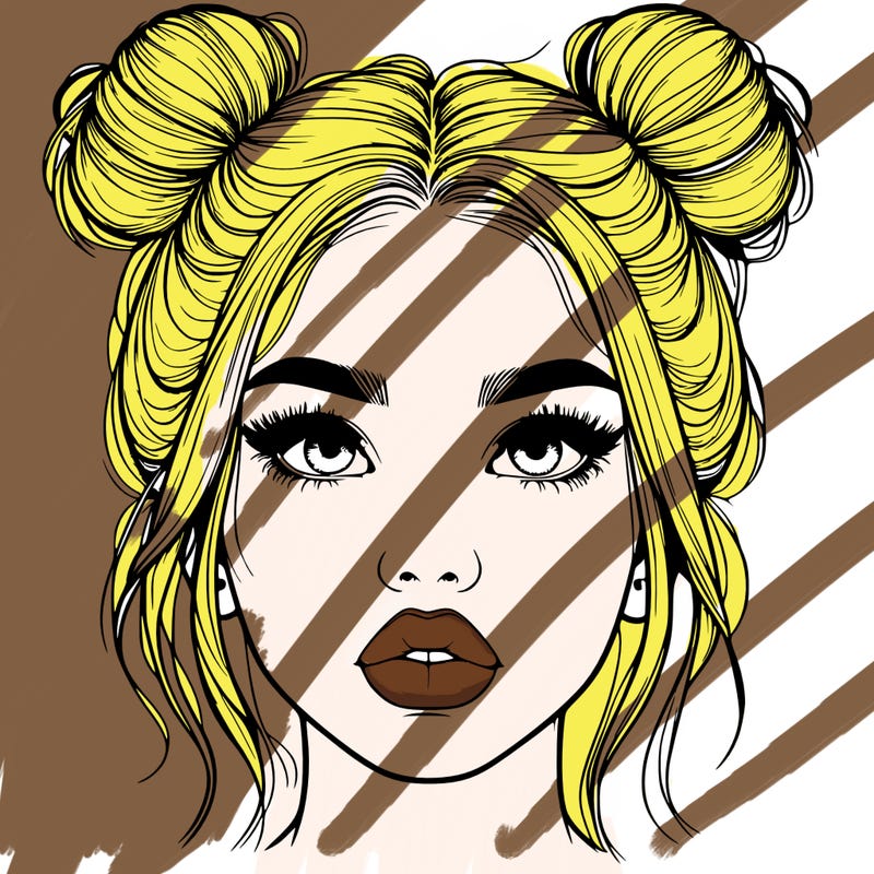 realistic girl with two buns on her hair and lips