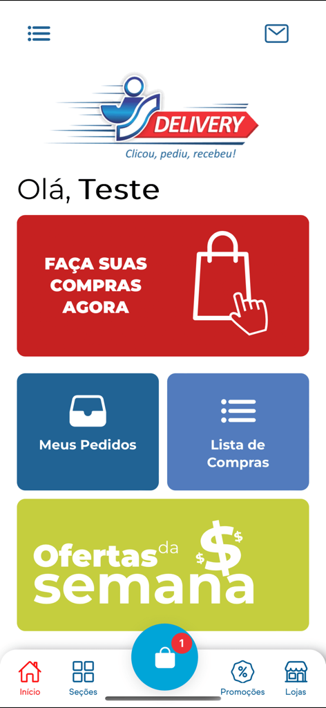The home screen of the Jau Serve Plus Delivery app featuring options to start shopping, view orders, and check weekly offers.