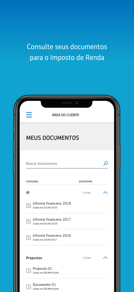 MAG Seguros - Exibição do aplicativo MAG Seguros mostrando a seção Meus Documentos para relatórios financeiros de imposto de renda