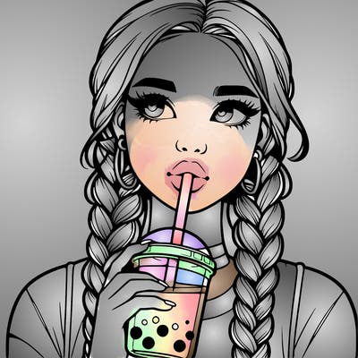realistic girl with braided hair drinking boba