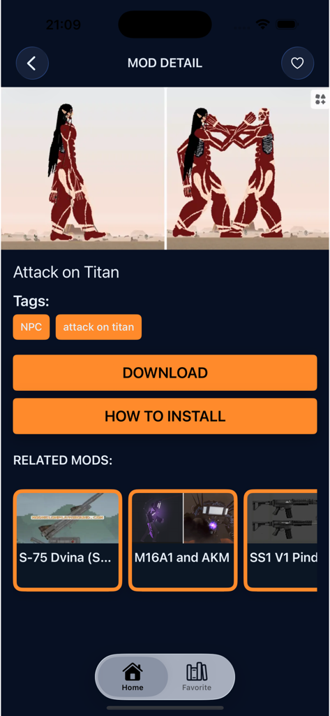 Detalles del mod de NPC de Attack on Titan y pantalla de descarga para Fruit Playground