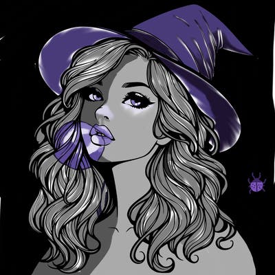 realistic witch girl with wavy hair and lips
