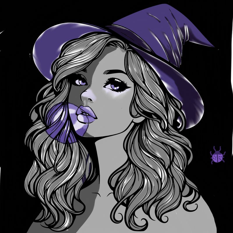 realistic witch girl with wavy hair and lips