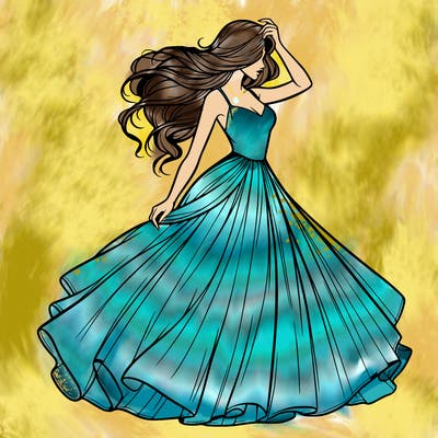 realistic woman with dress flowing in the wind