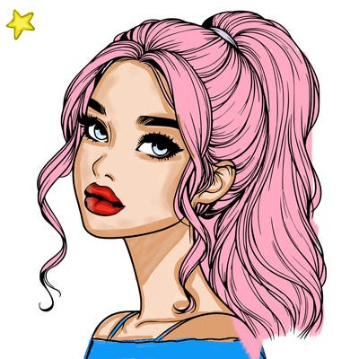 realistic girl with a ponytail on her hair and lips