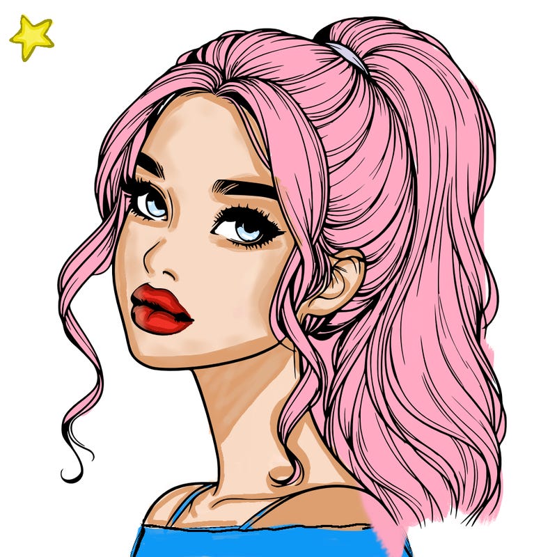 realistic girl with a ponytail on her hair and lips