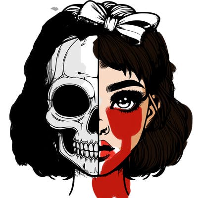 realistic girl with half skull mask