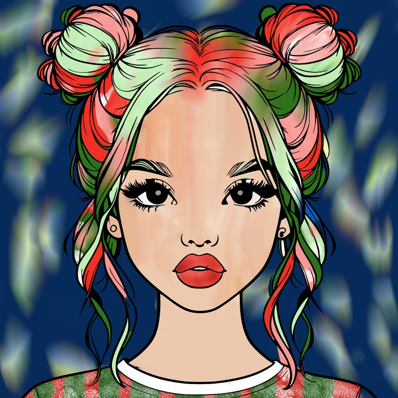 realistic girl with two buns in hair and lips