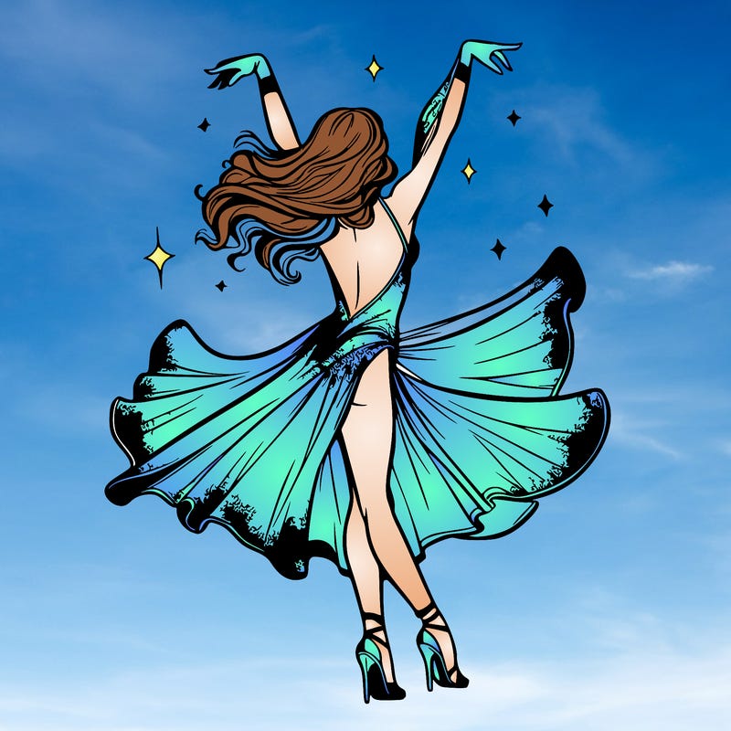 dancer dancing with a shimmery costume on realistic