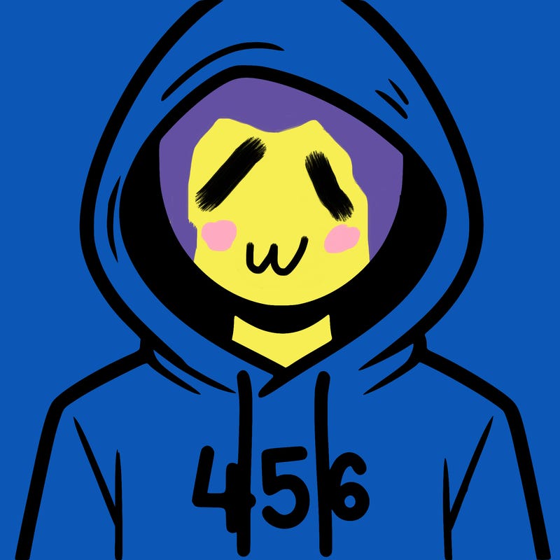 a person with non face waering a hoodie with a 456 symbol