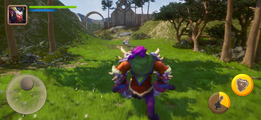 A hero character explores a lush green landscape in Juggernaut Wars