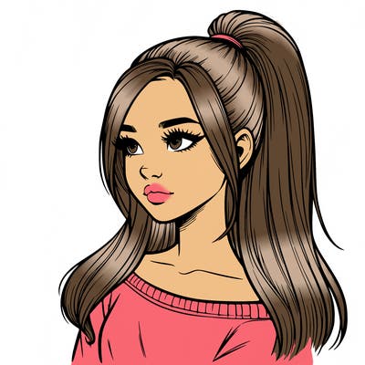 realistic girl with a high ponytail