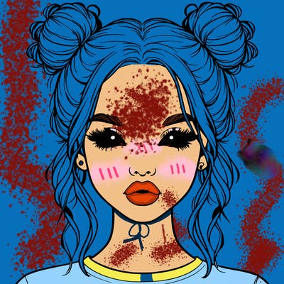 realistic girl with two buns in hair and lips