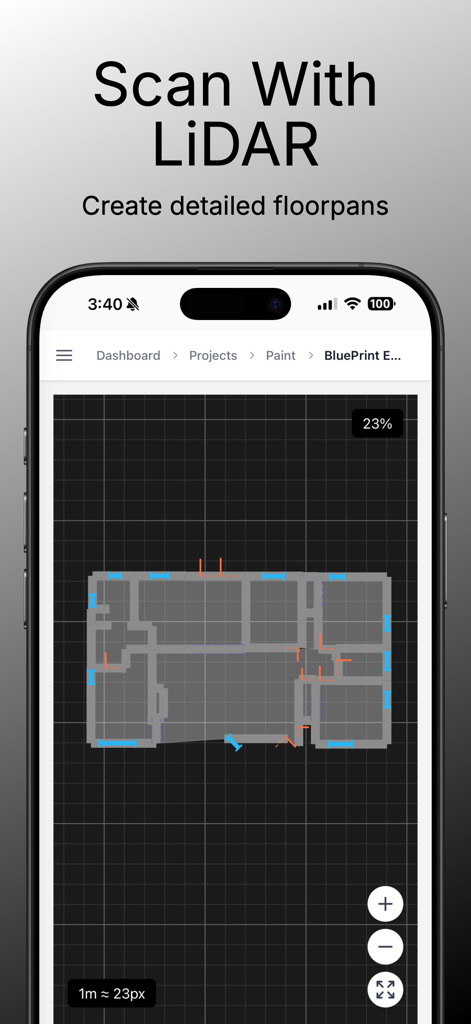 EasyEstimate - Cost Estimation - A detailed digital floorplan generated using LiDAR scanning within the EasyEstimate app