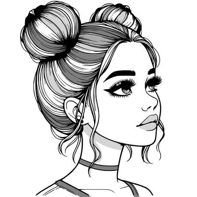 realistic girl with buns on the top of her head