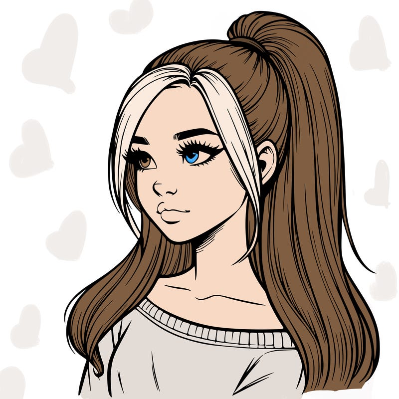 realistic girl with a high ponytail